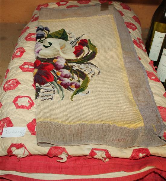 19thC red & cream patchwork quilt & Berlin bead work bangle